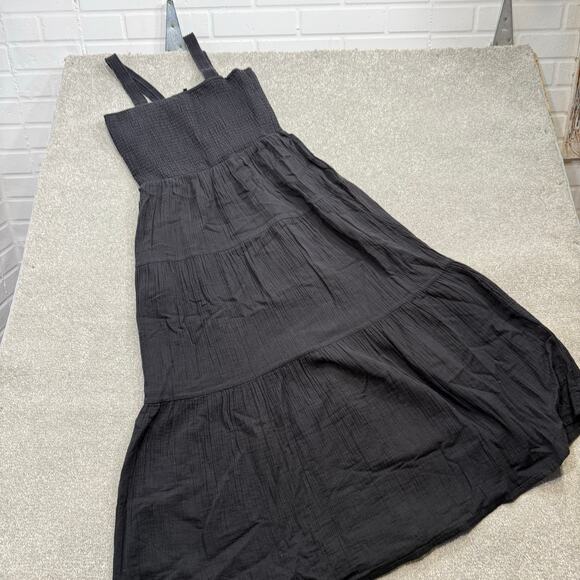 Quince NWOT Organic Cotton Gauze Smocked Sleeveless Maxi Dress Black Sz Med Eco - Picture 6 of 13
